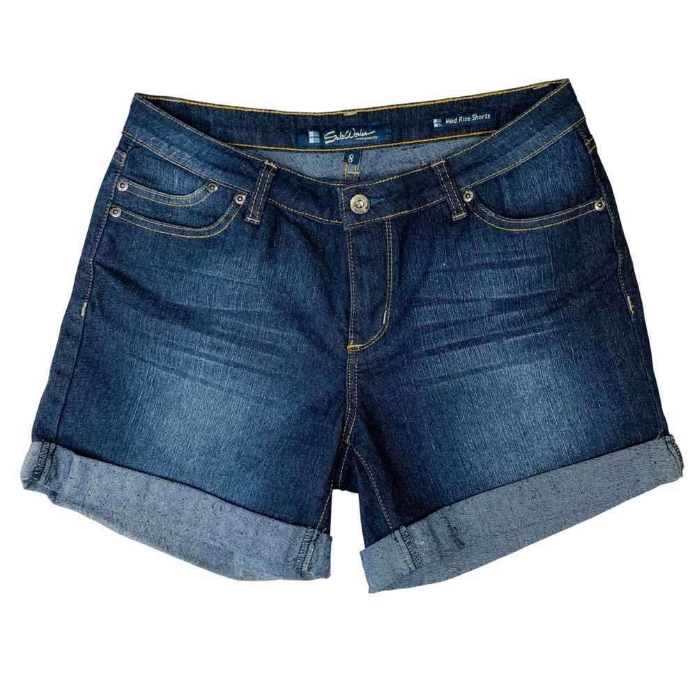 Salt Works NYC Womens Mid Rise Denim Shorts Blue Medium Wash Cuffed Size 8